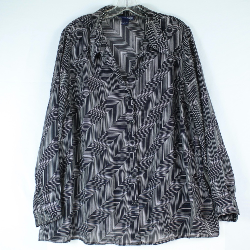 Venezia Jeans Black & Gray Long Sleeve Button Up Blouse Womens Size 18/20